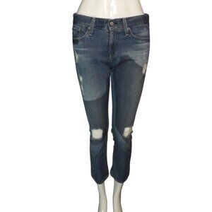 AG JEANS, 25, The Drew Boyfriend, Distressed, Tonal Blue, Cropped length, Zipper